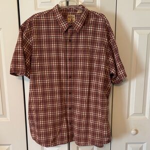 RedHead Short-Sleeve Plaid Button-Down Shirt in Maroon and White